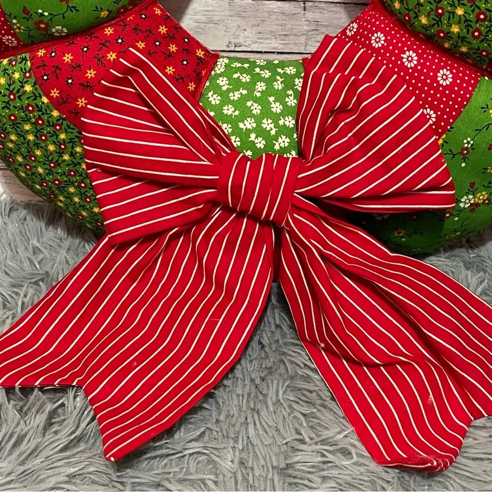Vintage 17” Handmade Quilted Patchwork Stuffed Wreath